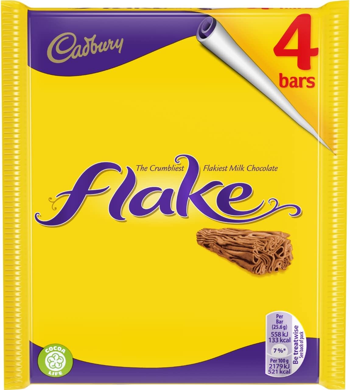 Cadbury Flake Chocolate Bar, 4 x 25.5g