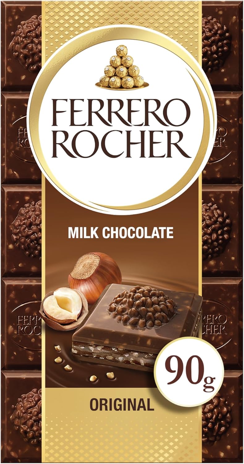 Ferrero Rocher Original Milk Chocolate Bar and Hazelnut, 90g