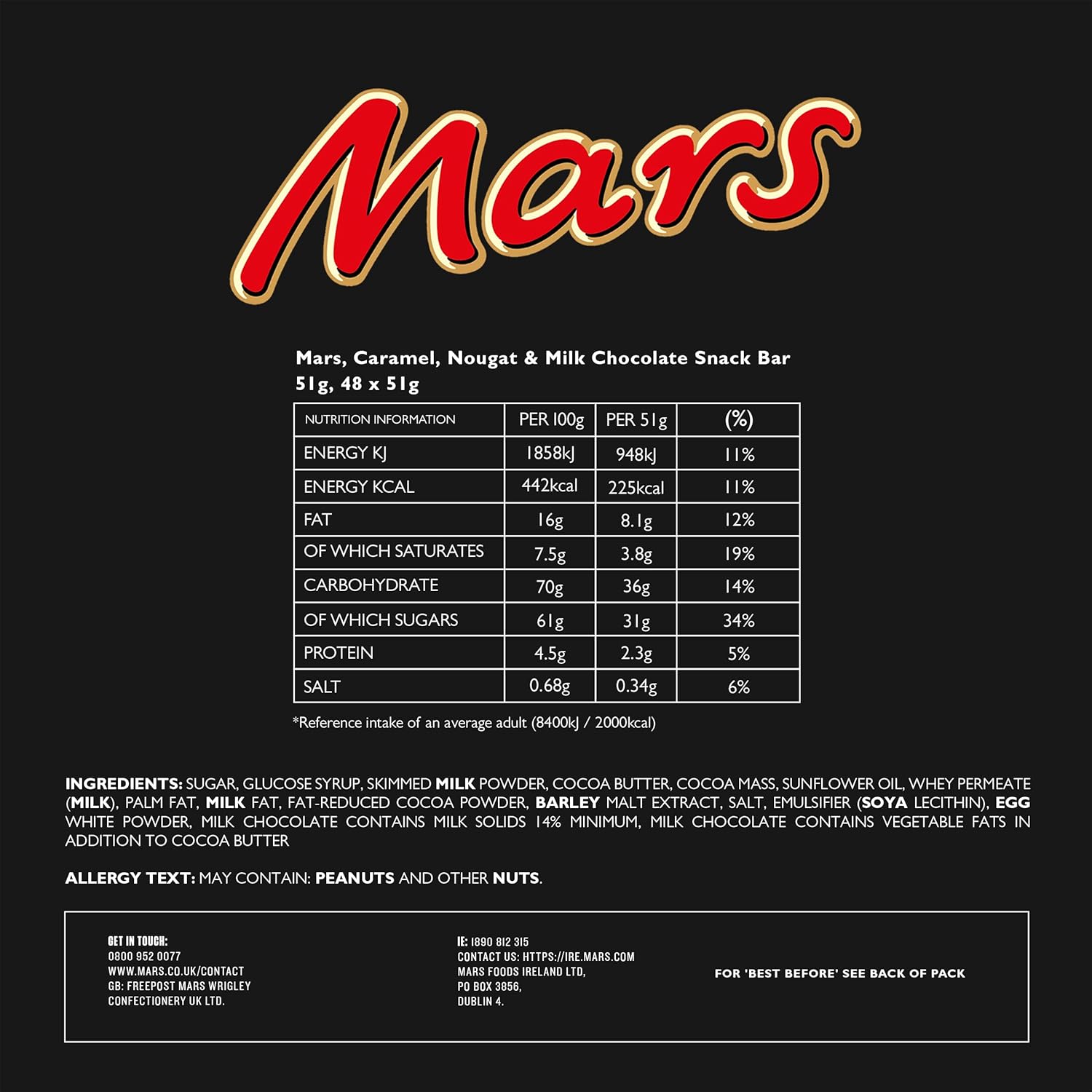 Mars Chocolate Bars, Milk Chocolate, Caramel, & Nougat, 48 x 51g, Bulk Chocolate Box, Ideal as a Chocolate Gift, Chocolate Snacks or in a Chocolate Hamper