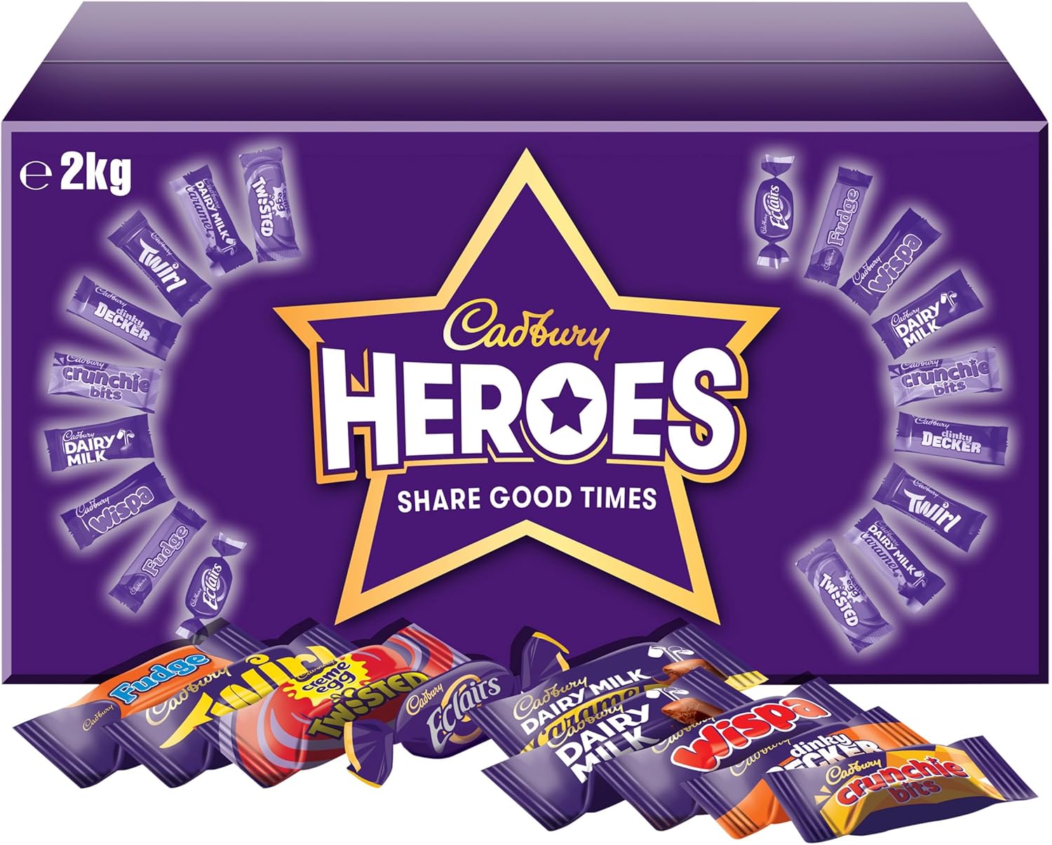 Cadbury Heroes Chocolate Bulk Share Box, Assorted Mini-Size Milk Chocolate Bars, 2 kg (Pack of 1)