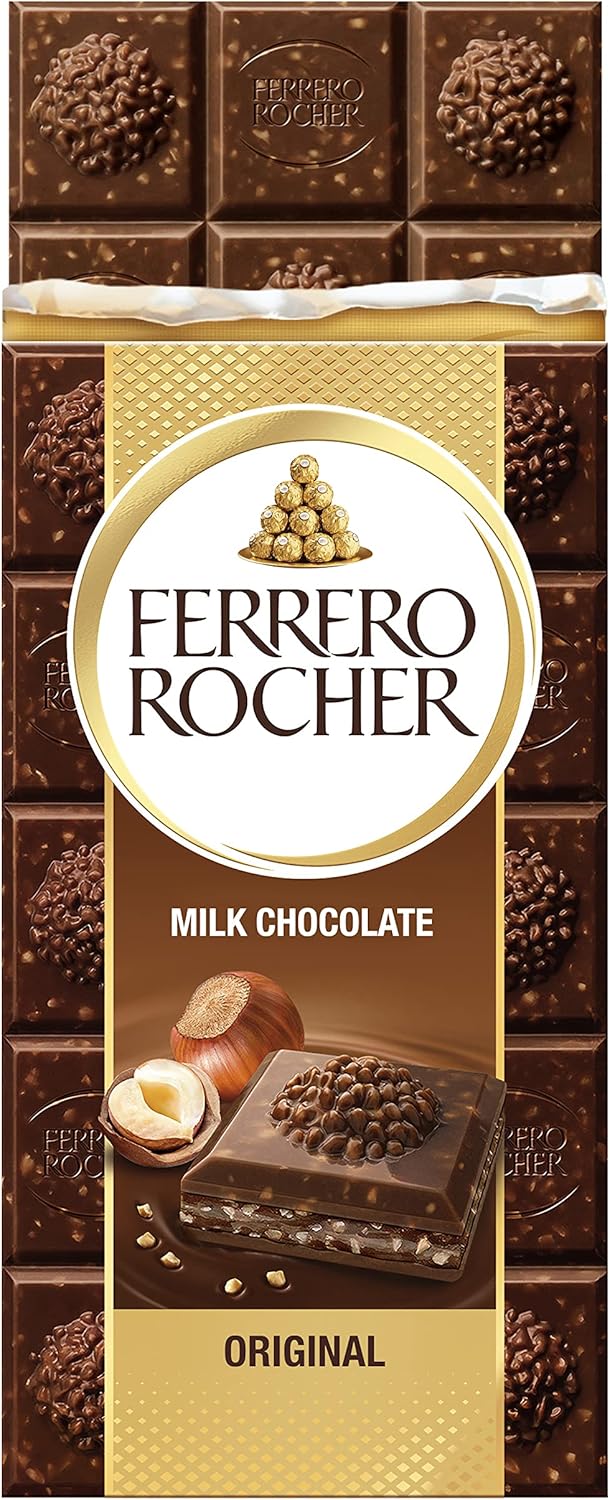 Ferrero Rocher Original Milk Chocolate Bar and Hazelnut, 90g