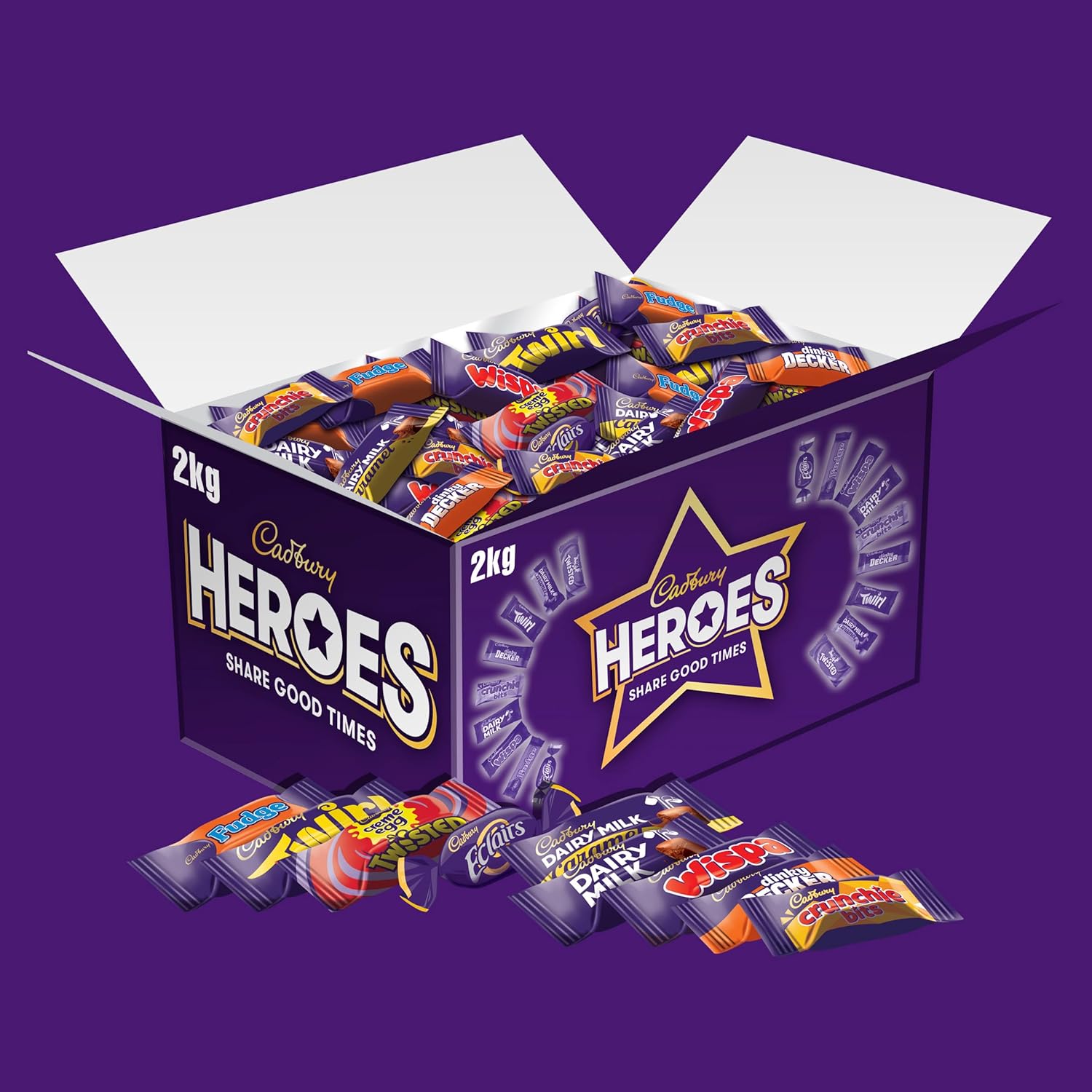 Cadbury Heroes Chocolate Bulk Share Box, Assorted Mini-Size Milk Chocolate Bars, 2 kg (Pack of 1)