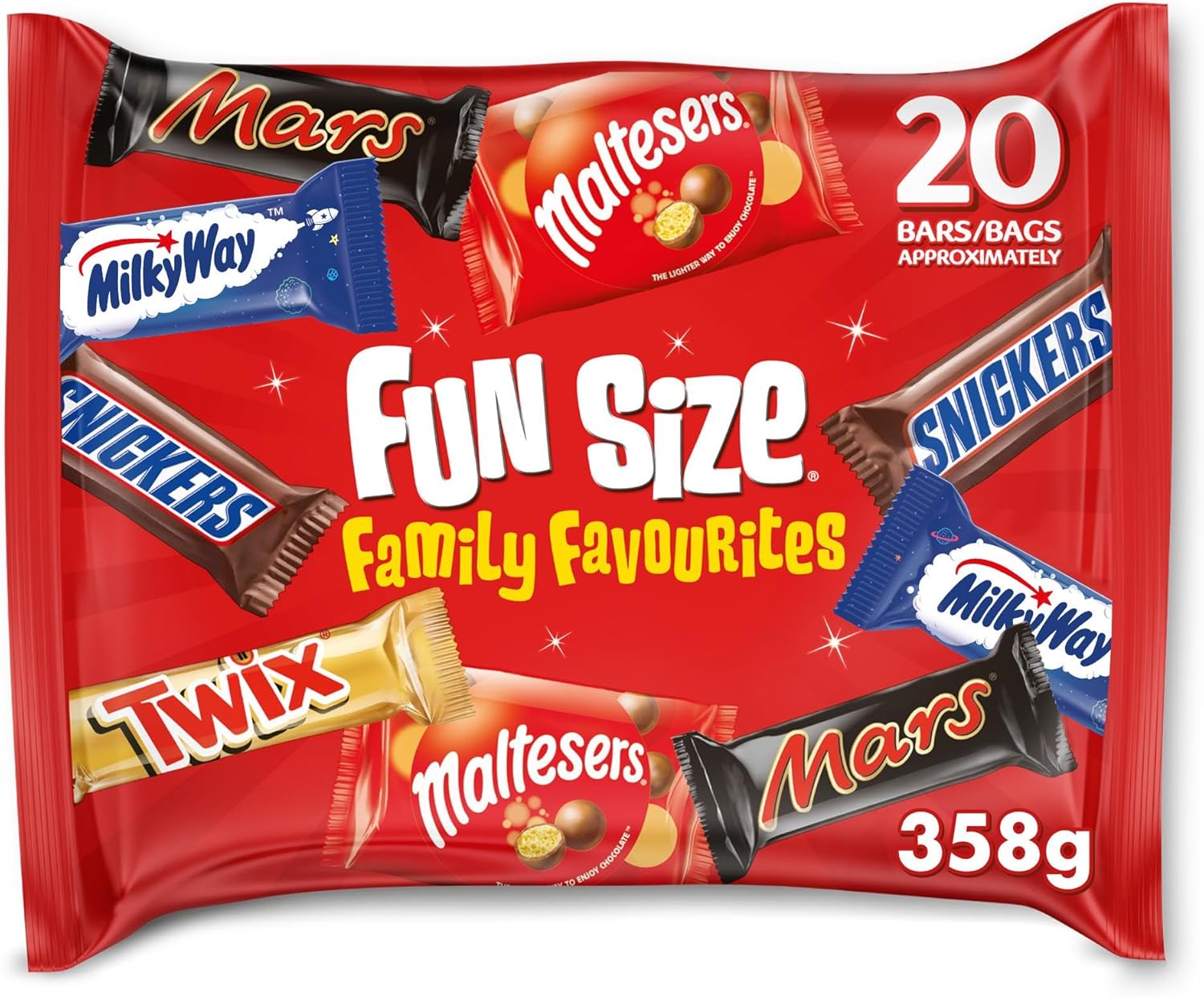 Mars, Snickers, Twix Chocolate Bars & more, 20 Mixed Fun Size bars, 358g, Chocolate Multipack, Ideal as Party bag fillers, Chocolate Snacks or in a Chocolate Hamper